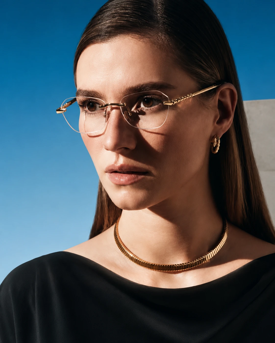 Woman wearing Bvlgari eyeglasses