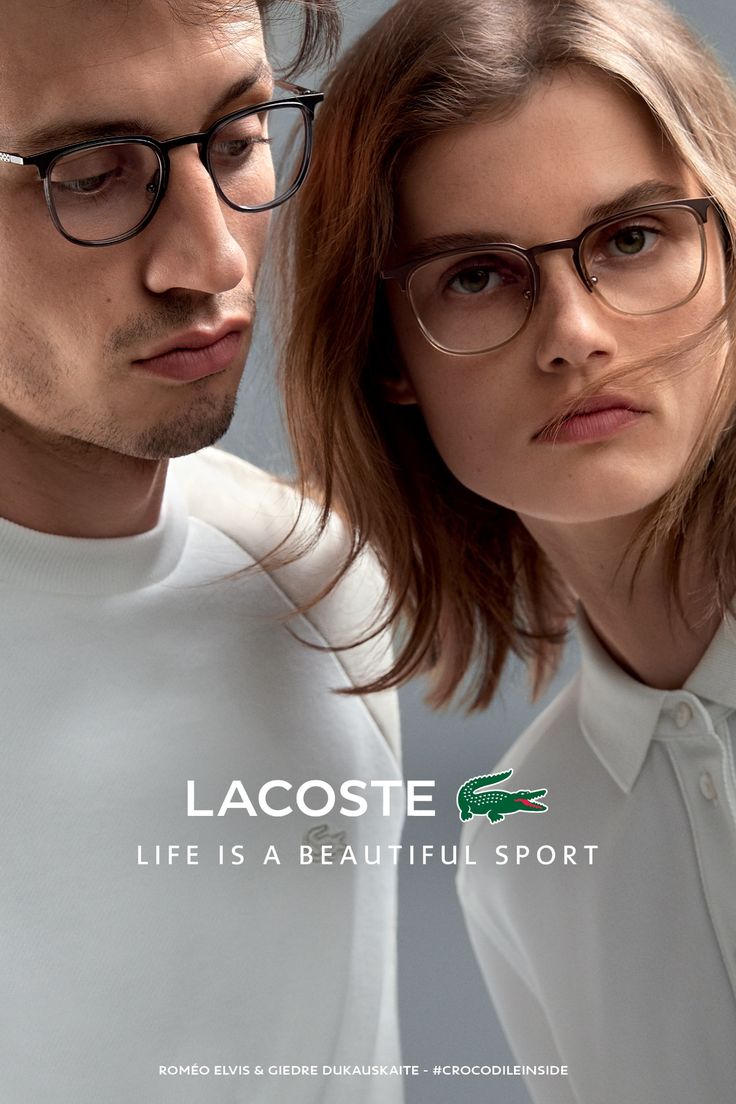 Couple wearing Lacoste prescription glasses