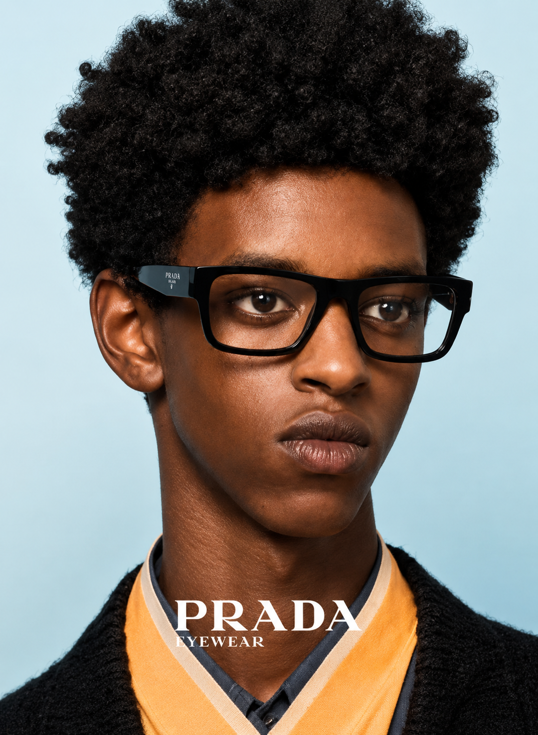 Man wearing Prada prescription glasses
