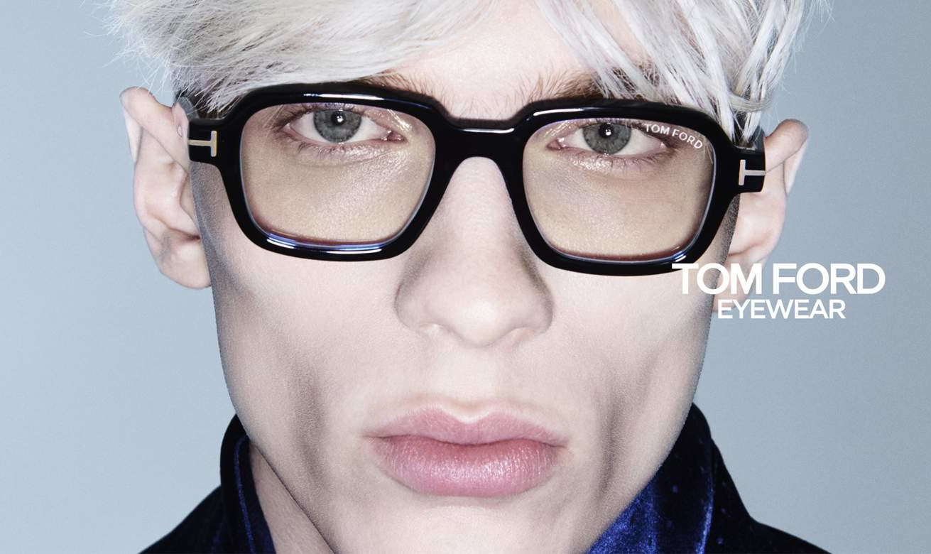 Model wearing Tom Ford prescription glasses