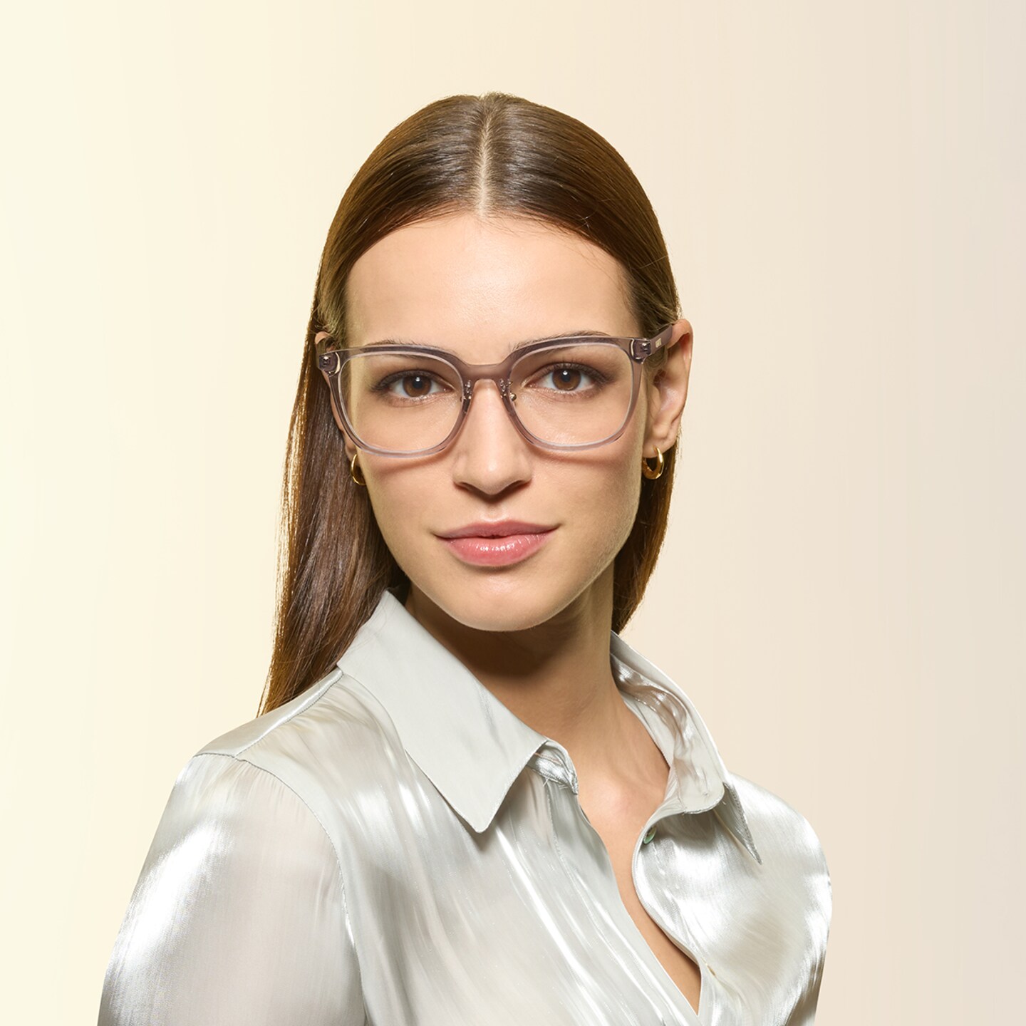 Woman wearing Versace prescription glasses
